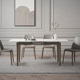 Modern Rectangle Sintered Stone Dining Table White Leaf Image - 5