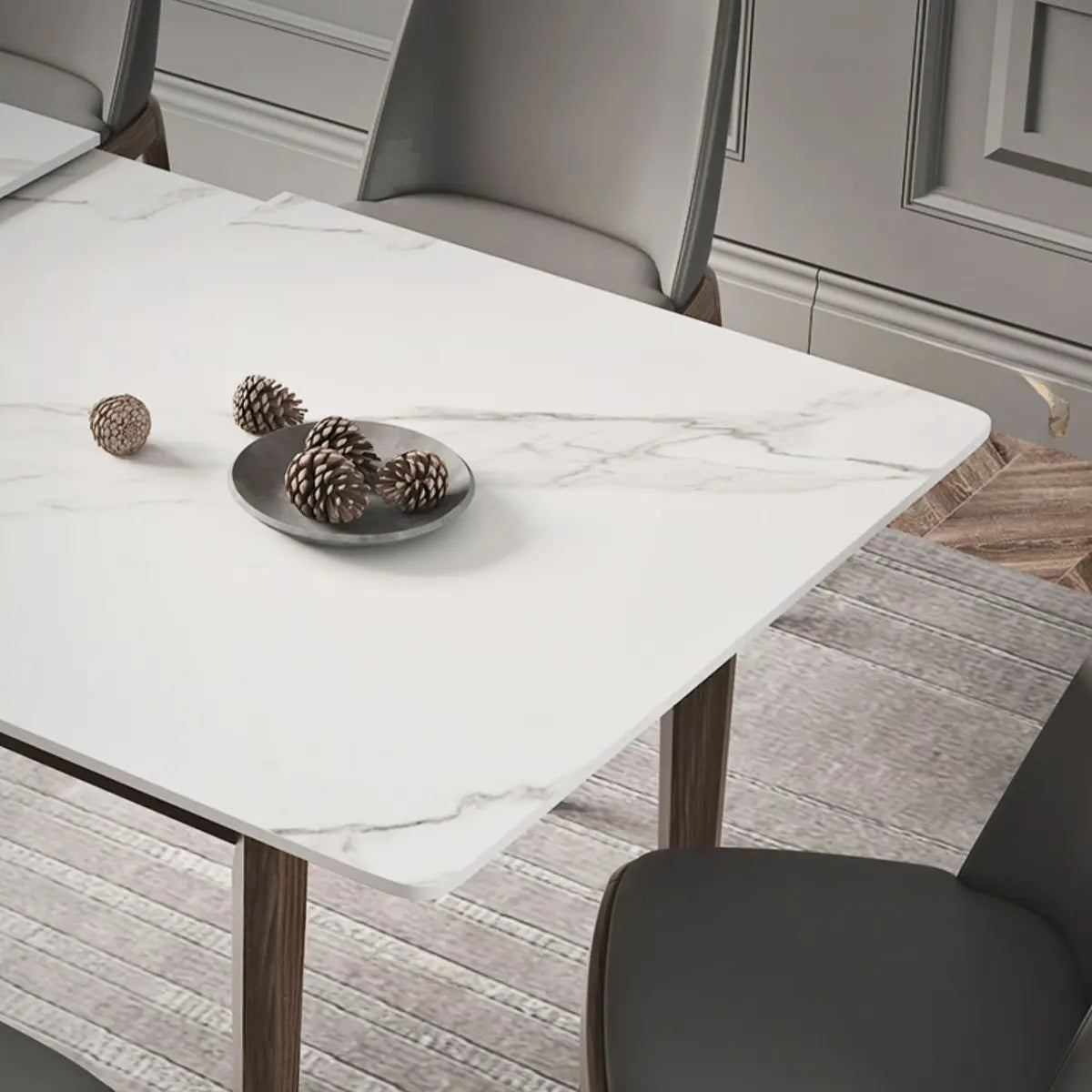 Modern Rectangle Sintered Stone Dining Table White Leaf Image - 6