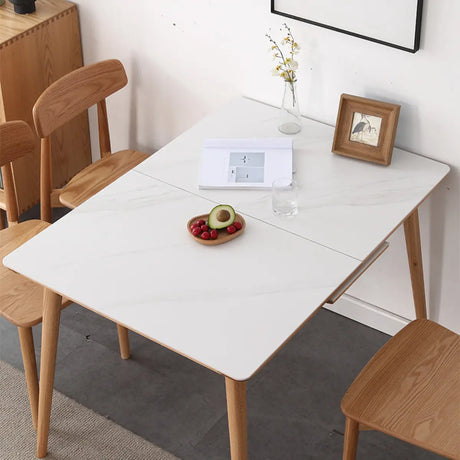 Modern Rectangle Sintered Stone Wood Dining Table White Image - 2