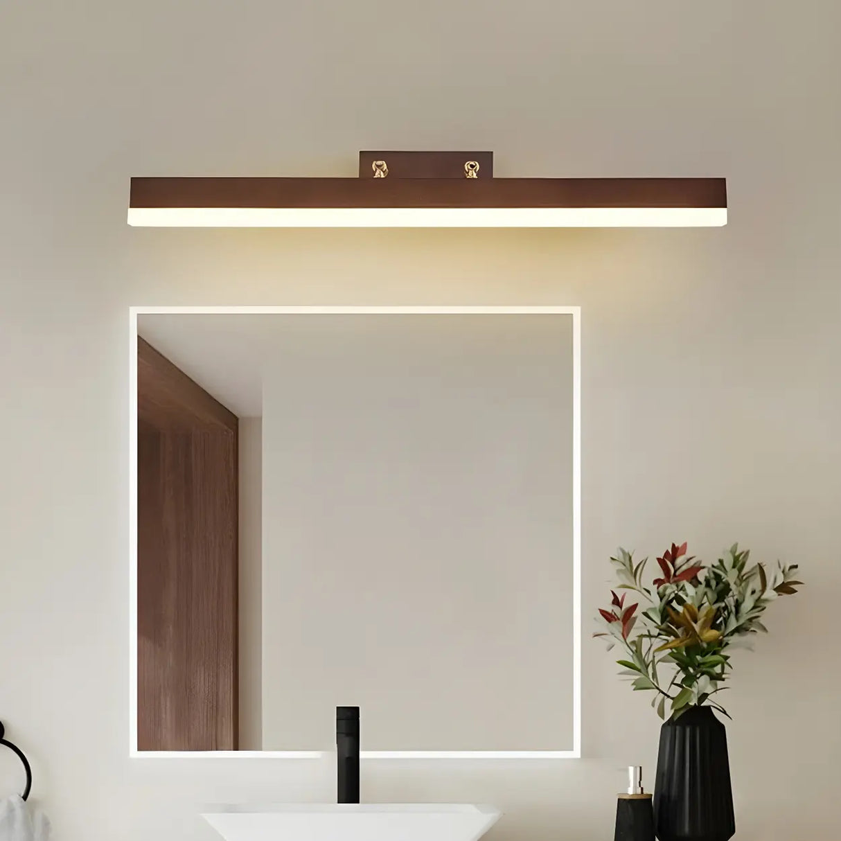 Modern Rectangle Walnut Wooden LED Vanity Lights Image - 15