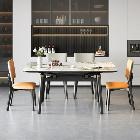 Modern Rectangle White Stone Extendable Dining Table Image - 1