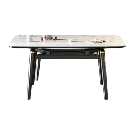 Modern Rectangle White Stone Extendable Dining Table Image - 2