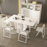 Modern Rectangle White Wood Dining Table with Drop Leaf Image - 1