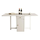 Modern Rectangle White Wood Dining Table with Drop Leaf Image - 5