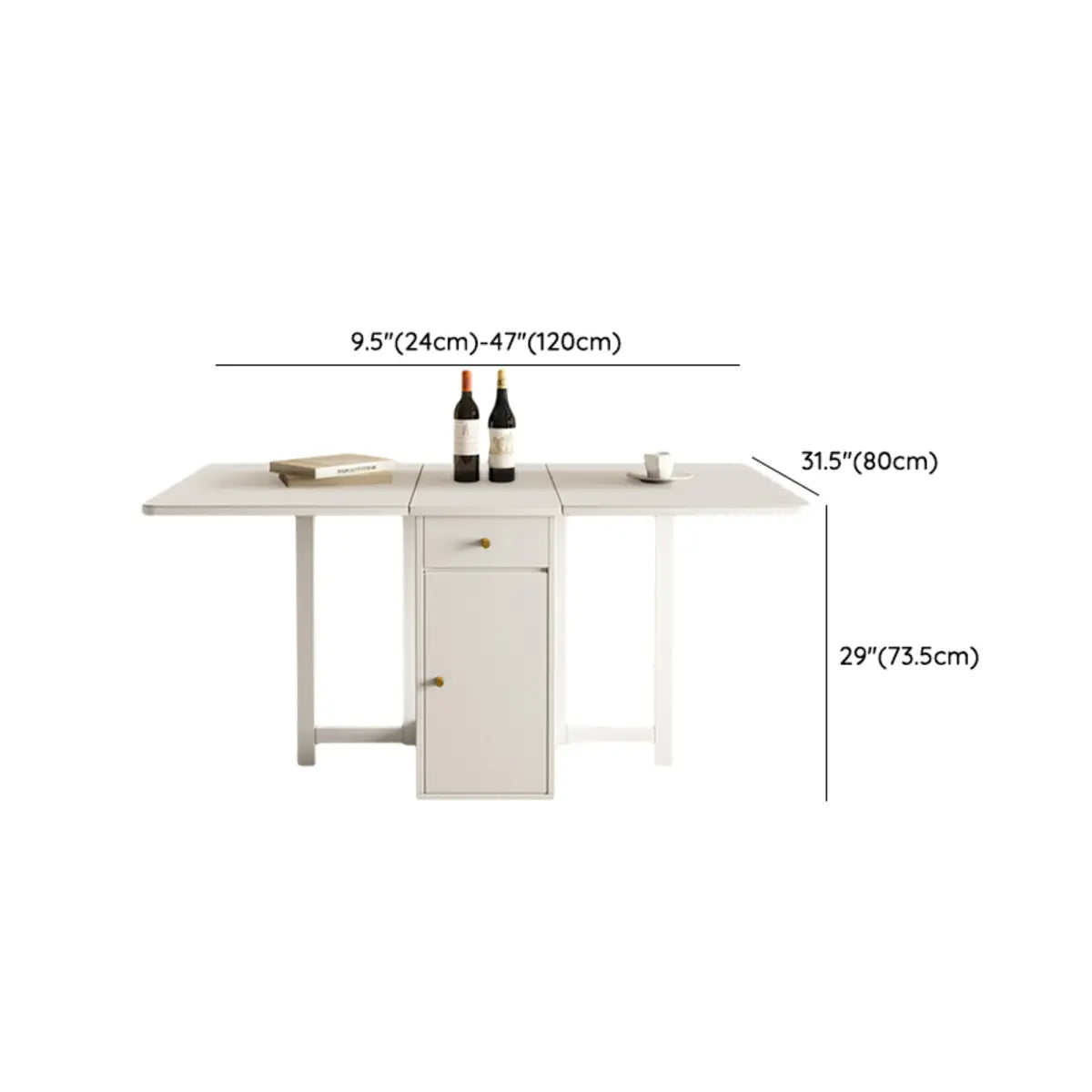 Modern Rectangle White Wood Dining Table with Drop Leaf 