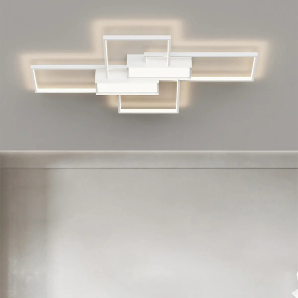 White Rectangular LED Flush Mount Ceiling Light 4-Light Image - 2