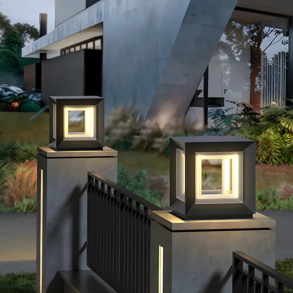 Modern Rectangular Aluminum Frame Outdoor LED Lamp Image - 11