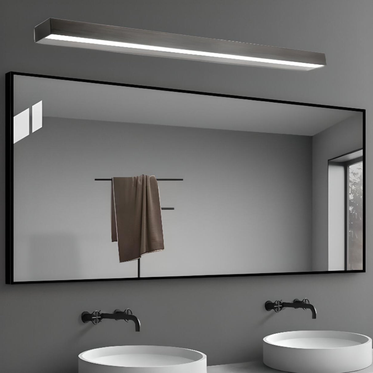 Modern Rectangular Black Bathroom LED Vanity Light Image - 3