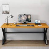 Modern Rectangular Butcher Block Wood Sled Writing Desk Image - 11