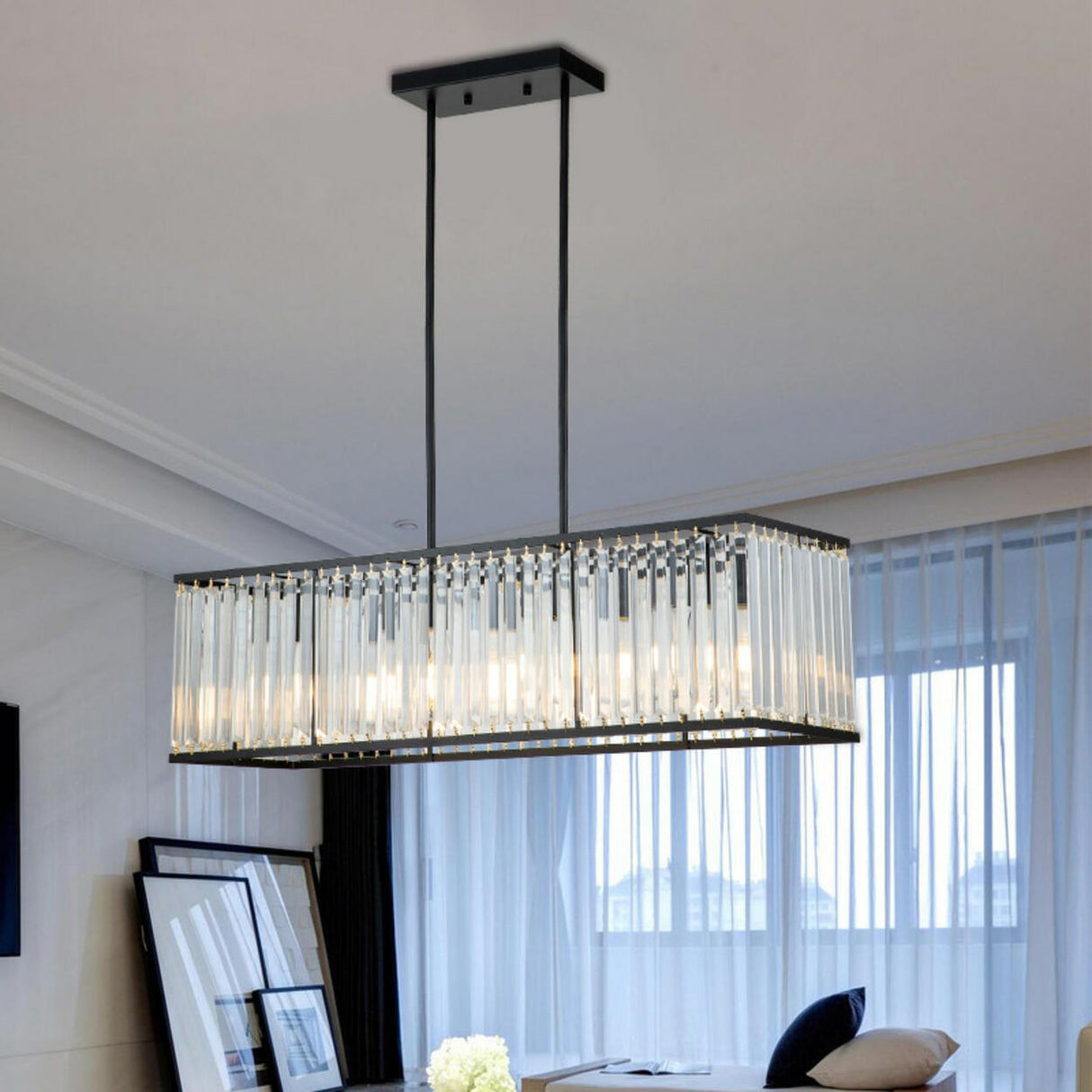 Modern Rectangular Crystal Island Chandelier Light Image - 5