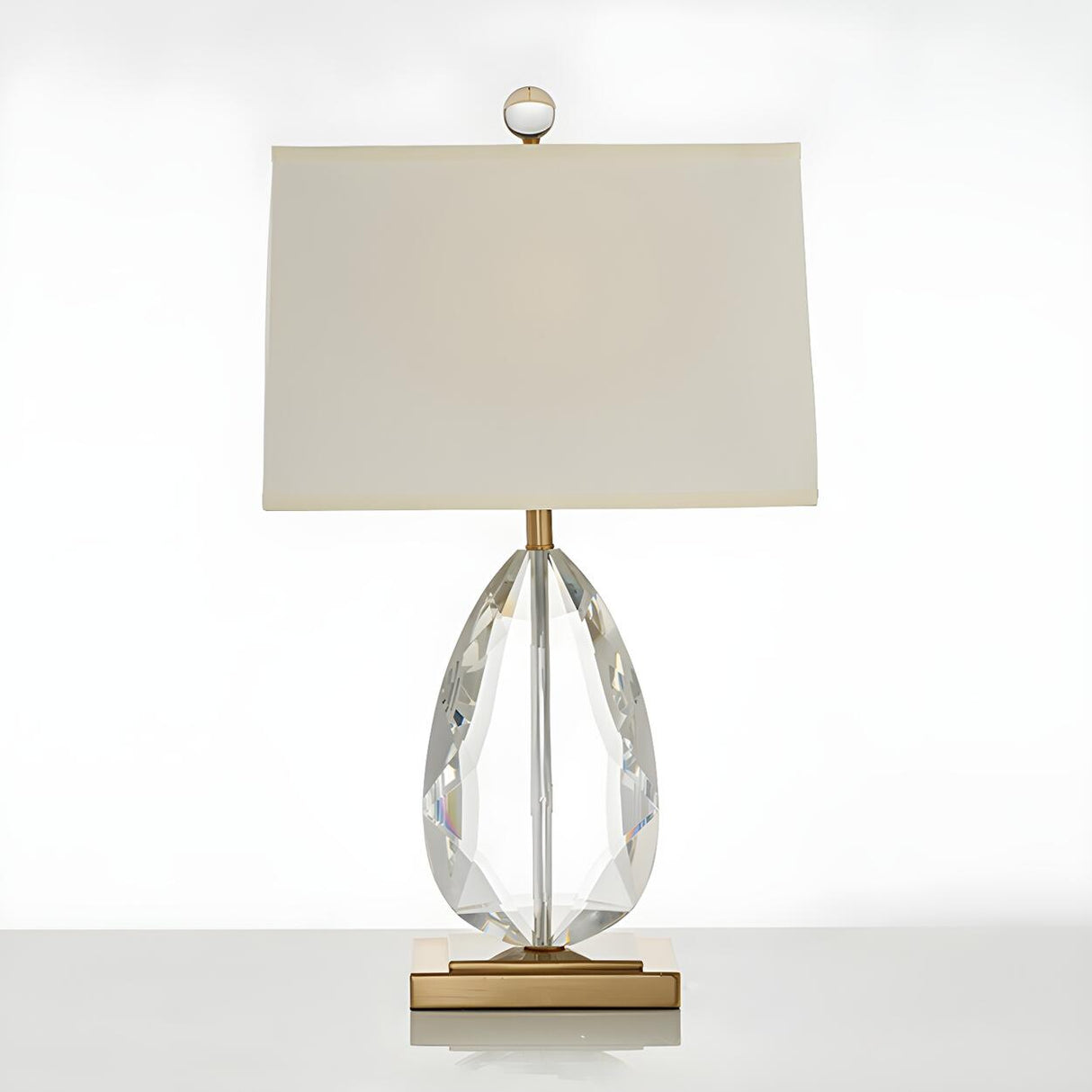 Modern Rectangular Fabric Shade Crystal Base Table Lamp Image - 6