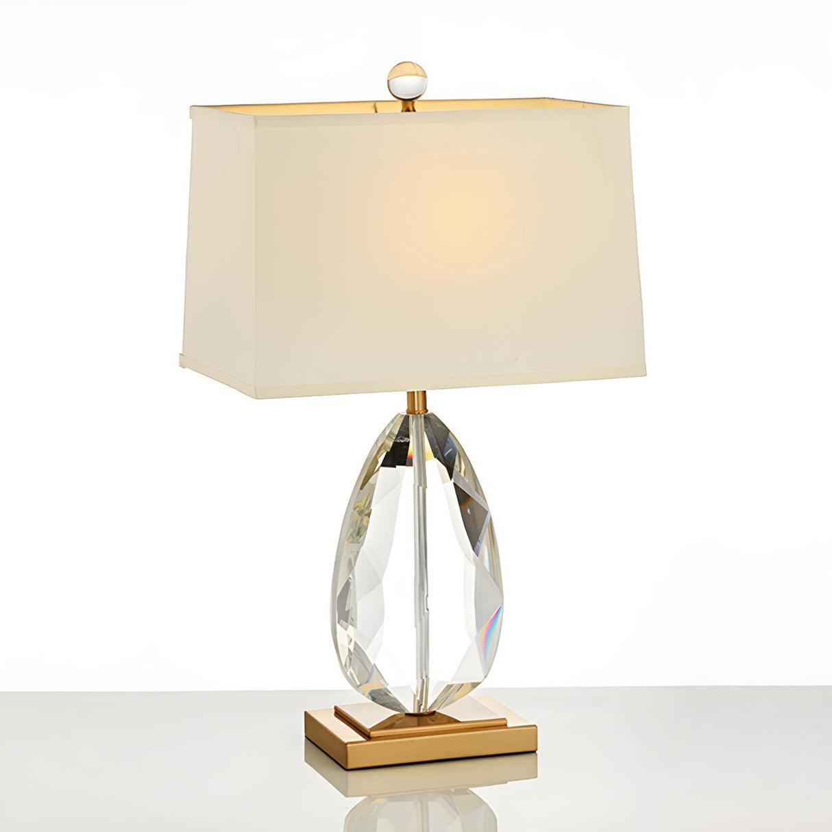 Modern Rectangular Fabric Shade Crystal Base Table Lamp Image - 7