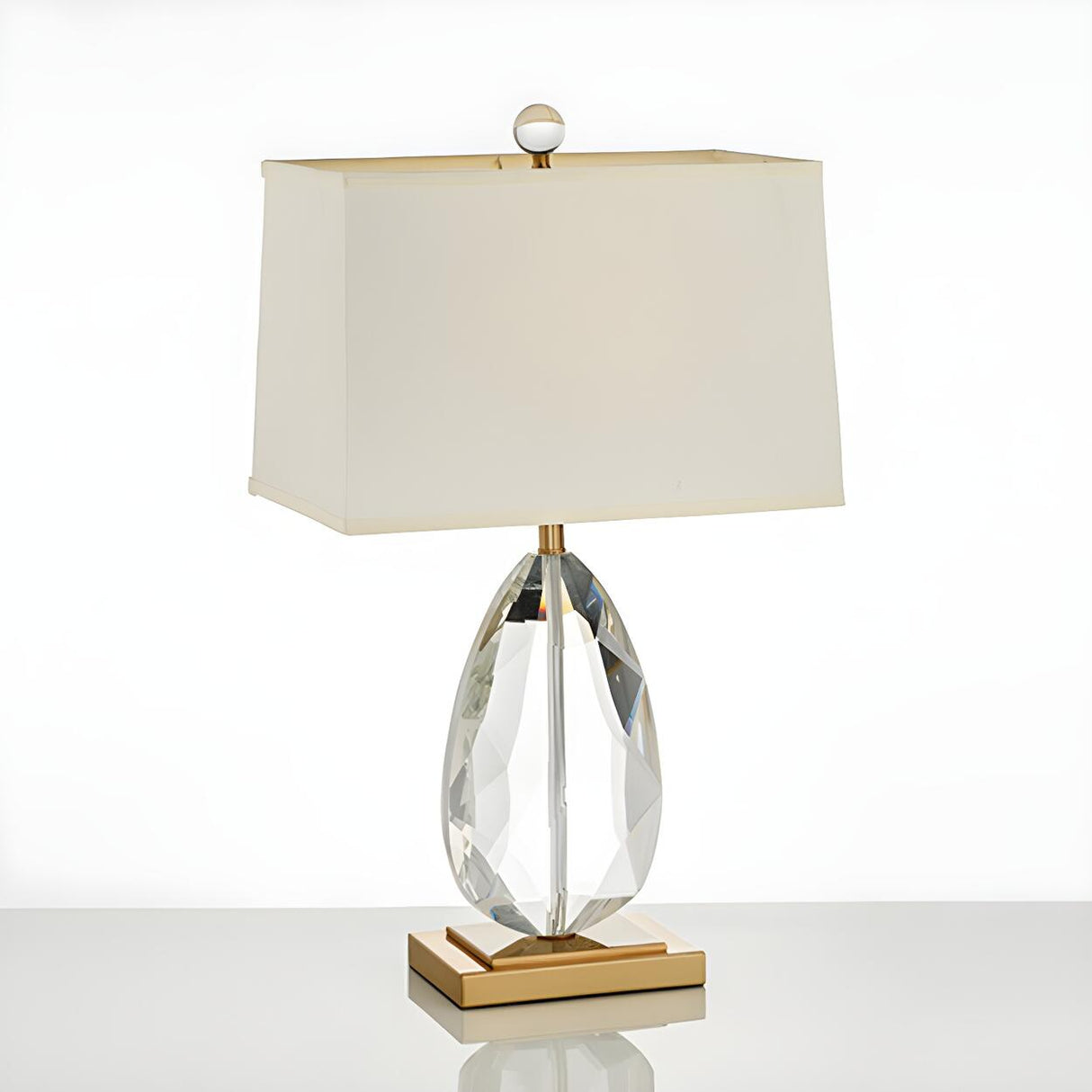 Modern Rectangular Fabric Shade Crystal Base Table Lamp Image - 9