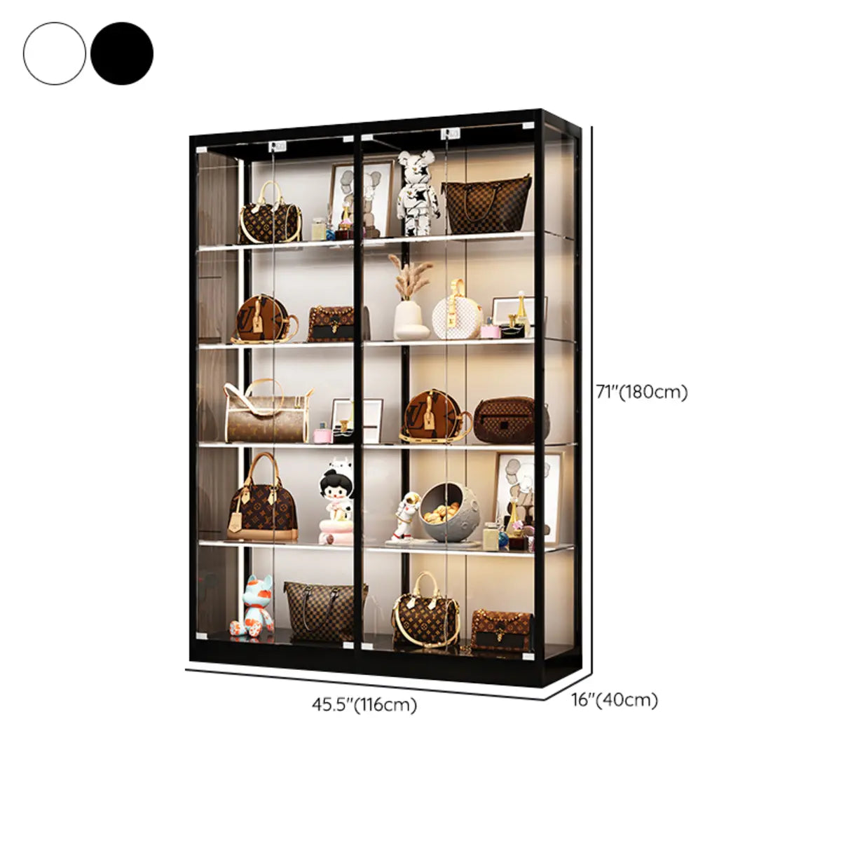 Modern Rectangular Glass Curio Display Cabinet White 