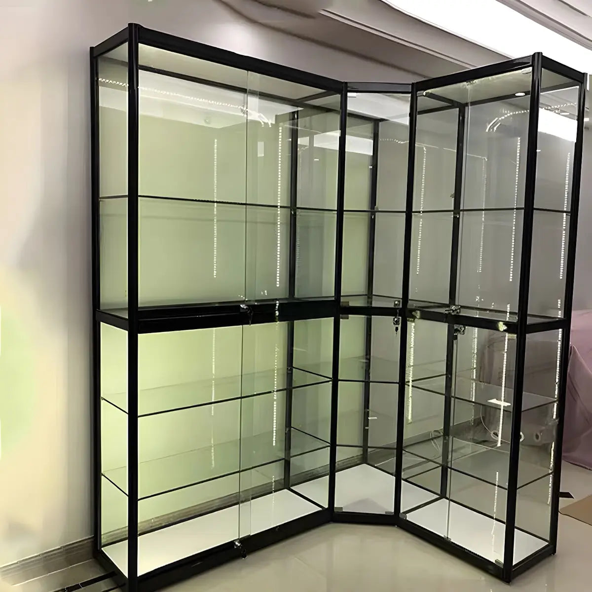 Modern Rectangular Glass Glass Curio Display Cabinet Image - 8