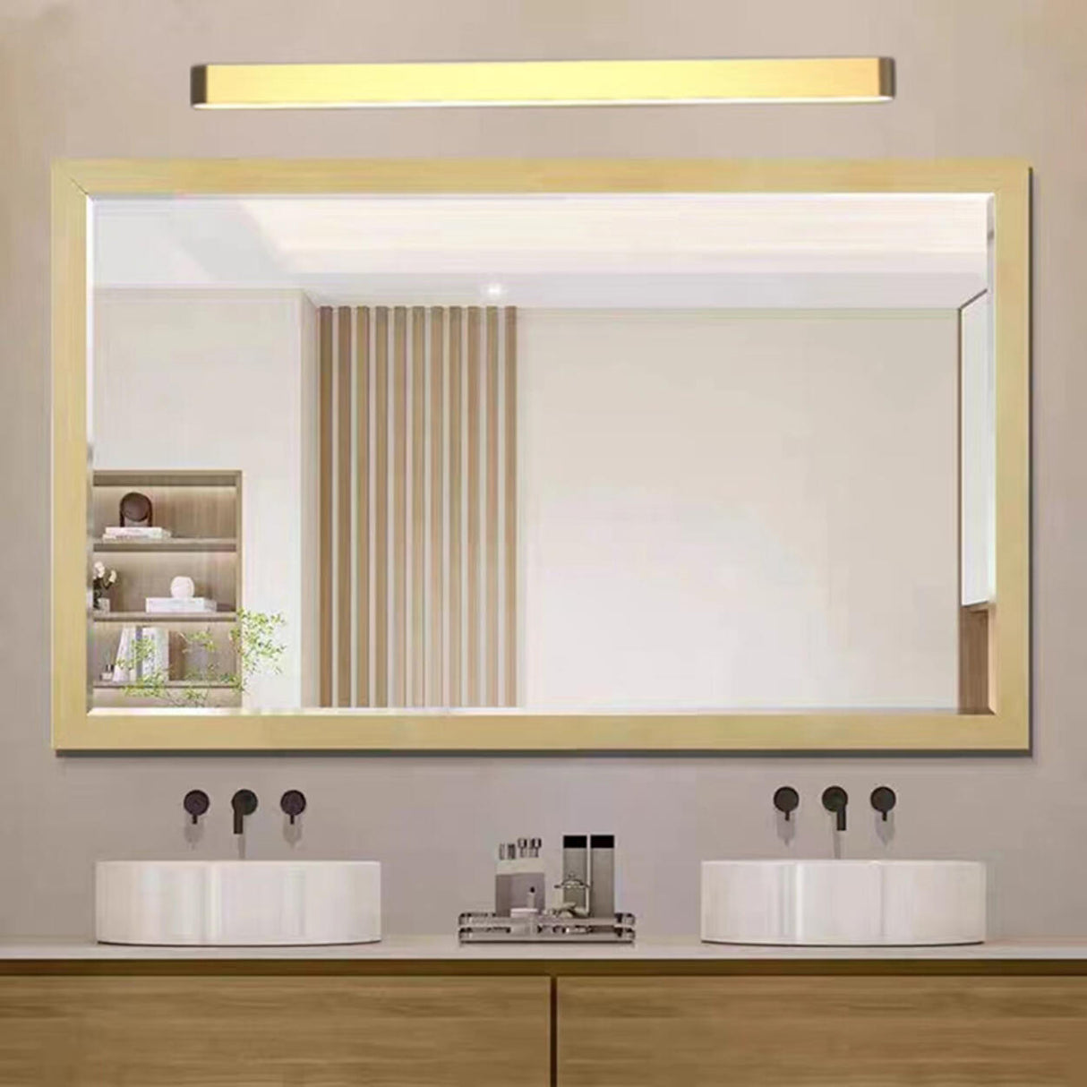 Modern Rectangular Gold Bathroom Vanity LED Light Image - 8