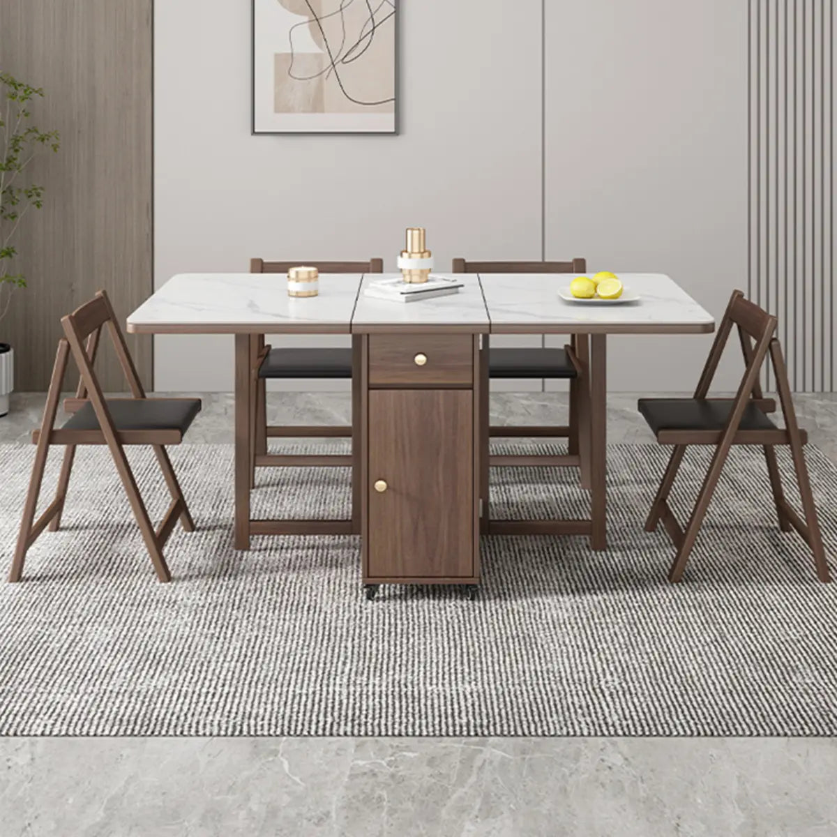 Modern Rectangular Marble Dining Table White Extendable Image - 3