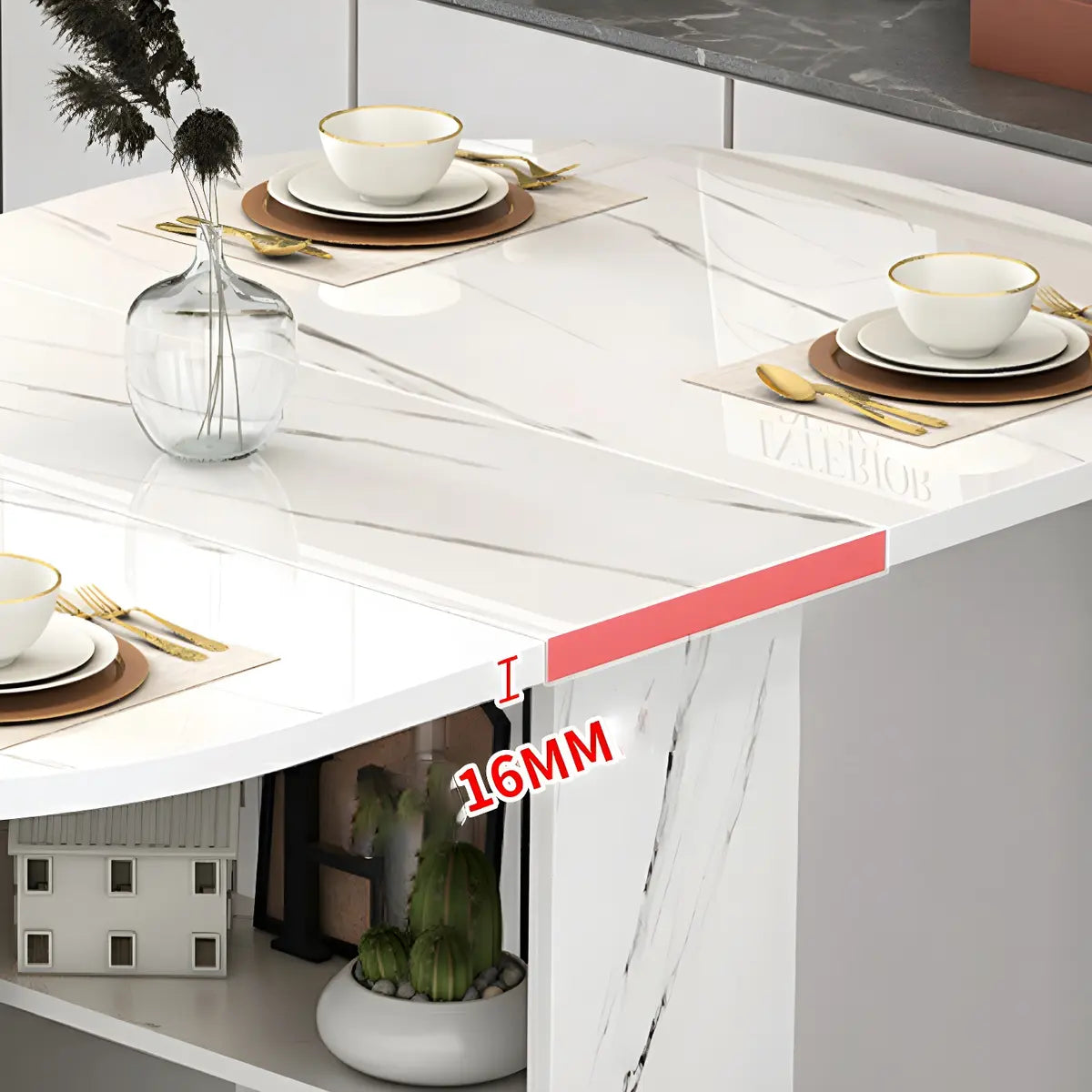 Modern Rectangular Marble Drop Leaf Dining Table Storage Image - 11