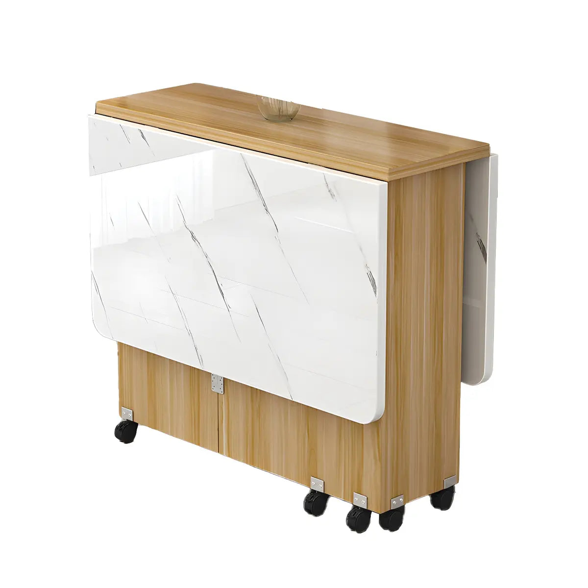 Modern Rectangular Marble Drop Leaf Dining Table Storage Image - 14