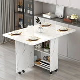 Modern Rectangular Marble Drop Leaf Dining Table Storage Image - 4