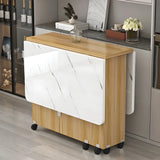 Modern Rectangular Marble Drop Leaf Dining Table Storage Image - 9