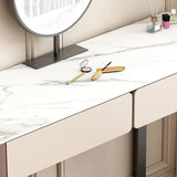 Modern Rectangular Marble Makeup Vanity with LED Mirror Image - 11