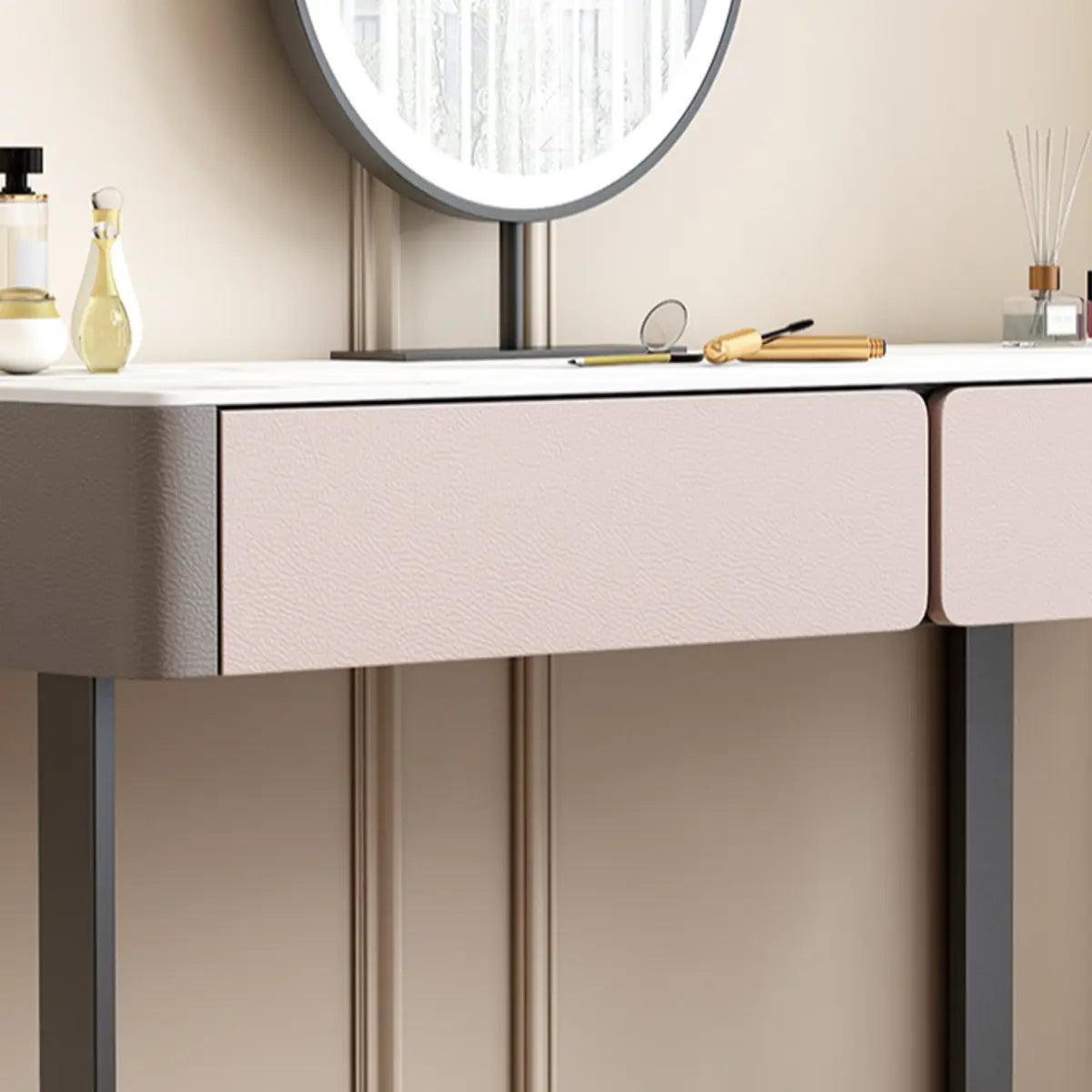 Modern Rectangular Marble Makeup Vanity with LED Mirror Image - 12