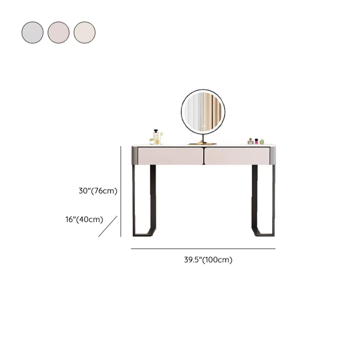 Modern Rectangular Marble Makeup Vanity with LED Mirror Image - 16