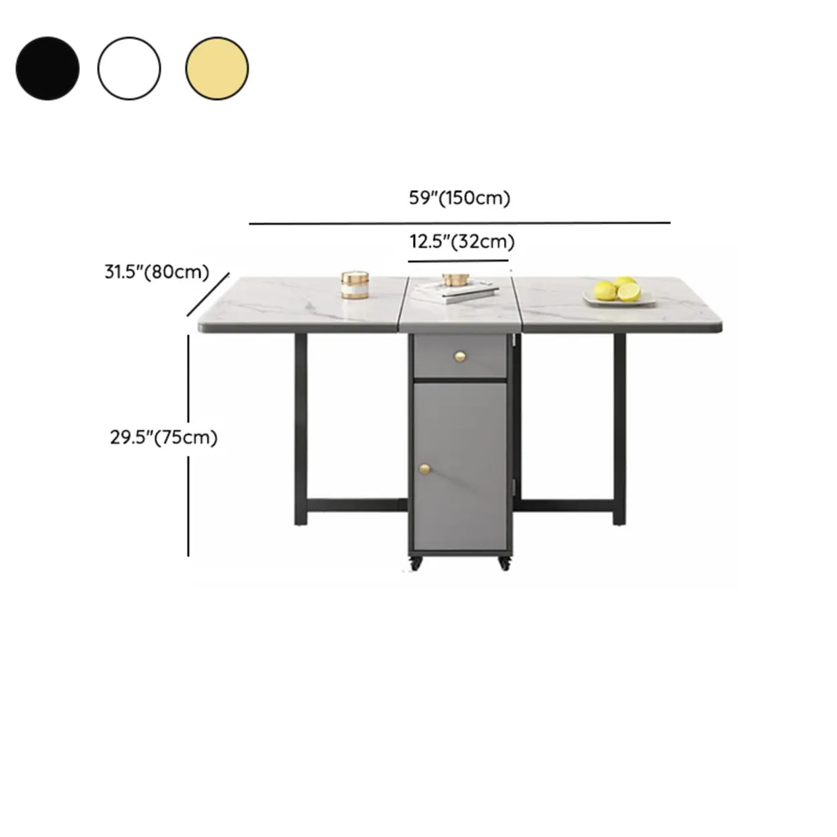 Modern Rectangular Marble Storage Dining Table Wheels Image - 14