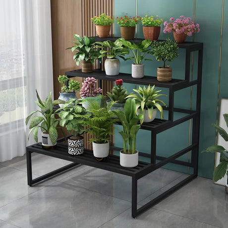 Modern Rectangular Metal Crate Large Plant Stand Black Image - 1