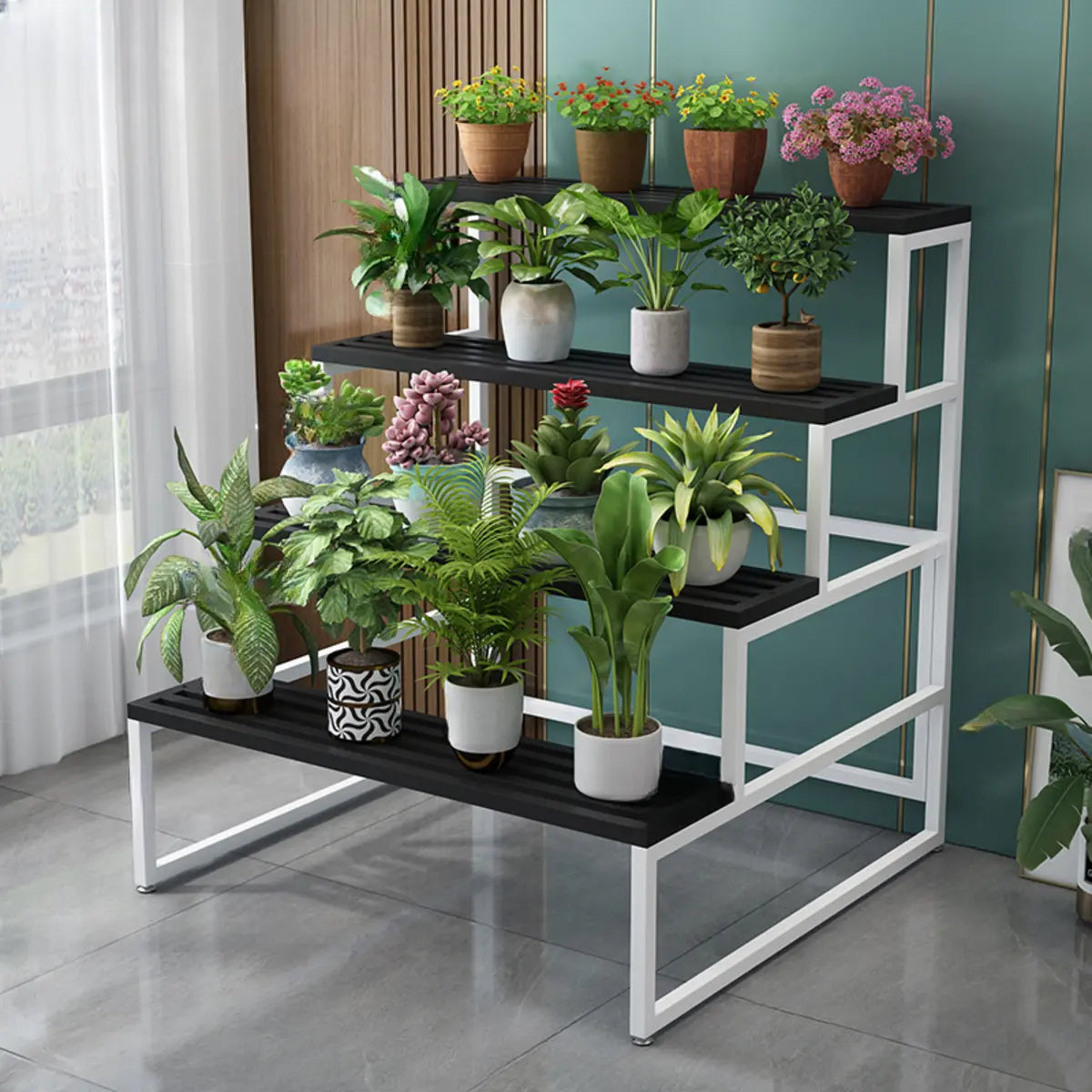 Modern Rectangular Metal Crate Large Plant Stand Black Image - 3