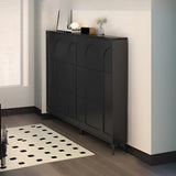 Modern Rectangular Metal Entryway Black Large Shoe Cabinet Image - 4