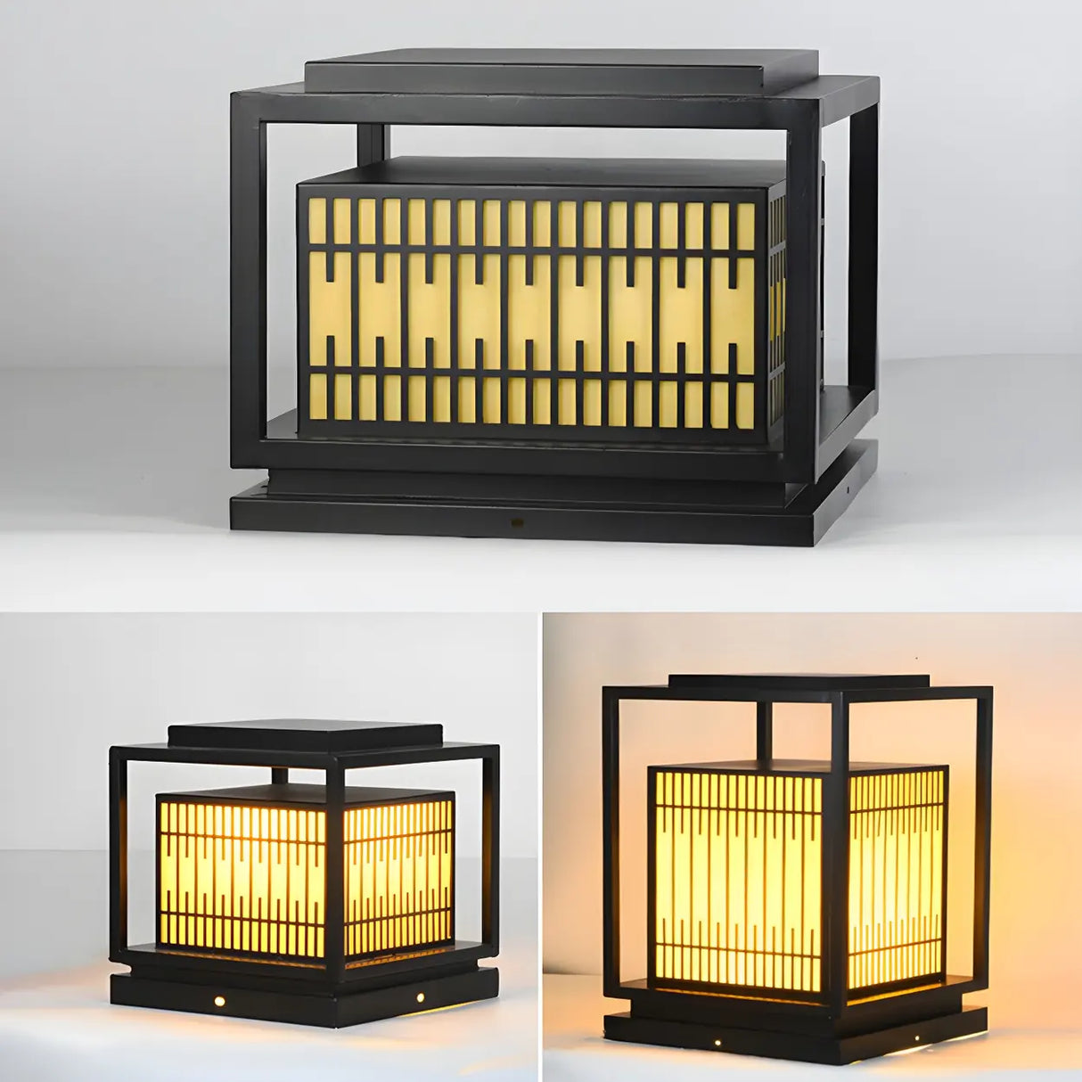 Modern Rectangular Metal Lantern Outdoor Pillar Light Image - 10