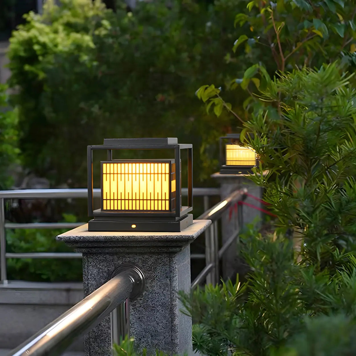 Modern Rectangular Metal Lantern Outdoor Pillar Light Image - 15