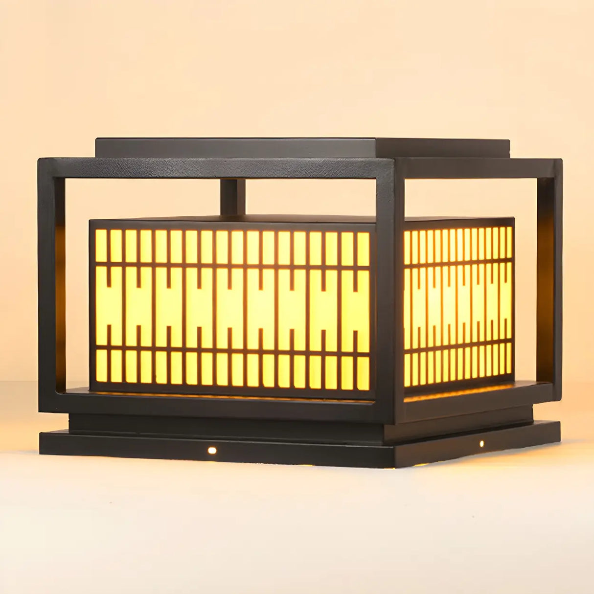 Modern Rectangular Metal Lantern Outdoor Pillar Light Image - 8