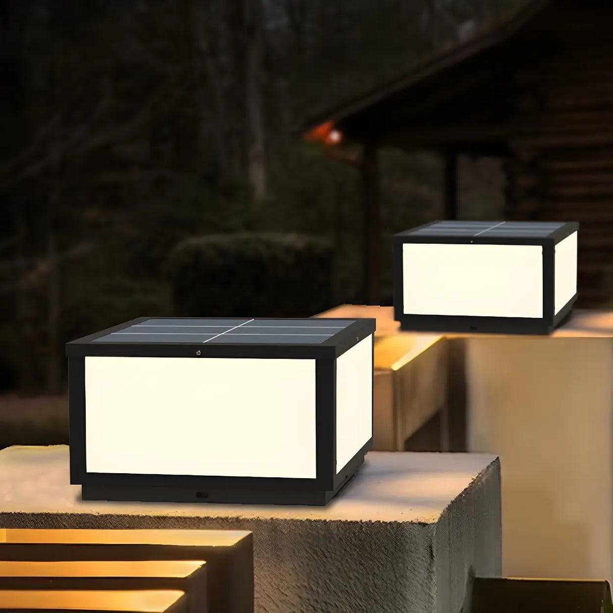 Modern Rectangular Outdoor Glass Solar LED Post Light Image - 3