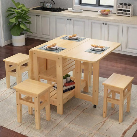 Modern Rectangular Pine Kitchen Dining Table Collapsible Image - 1