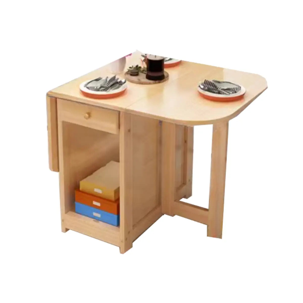 Modern Rectangular Pine Kitchen Dining Table Collapsible Image - 5