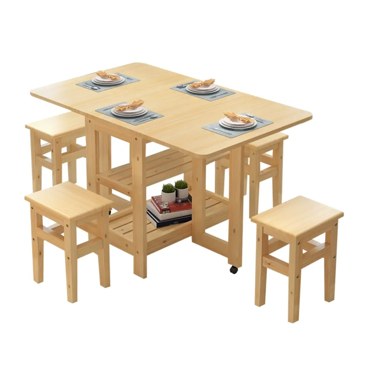 Modern Rectangular Pine Kitchen Dining Table Collapsible Image - 8