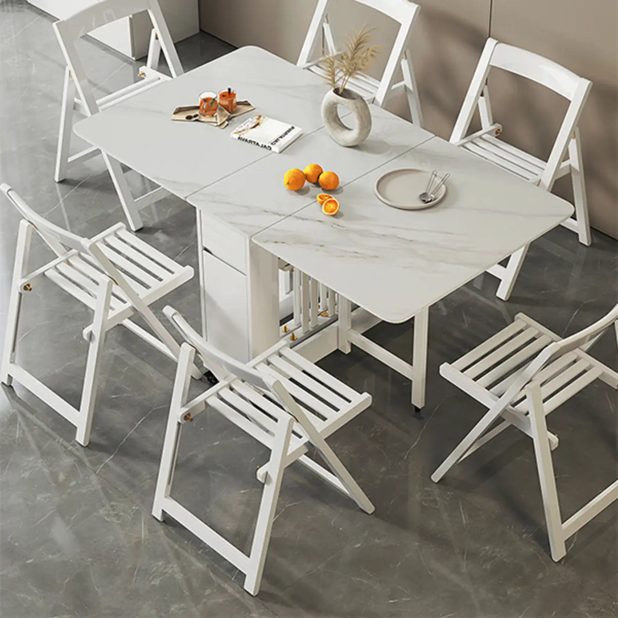 Modern Rectangular Stone Dining Table White Extendable Image - 1