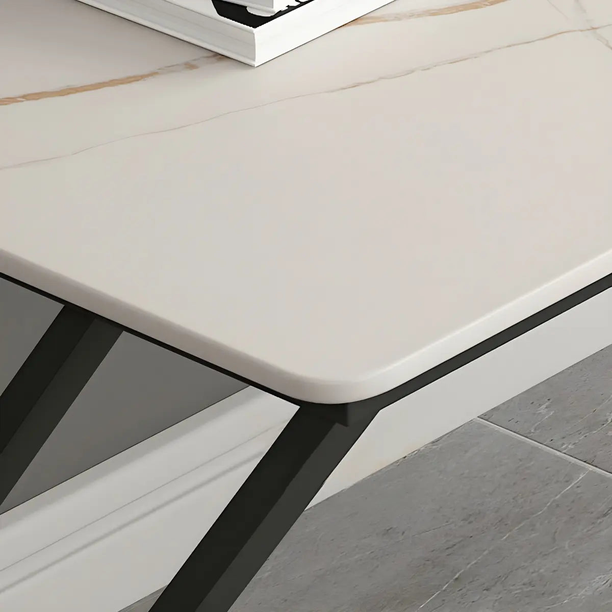 Modern Rectangular Stone Top Metal Sled Gaming Desk Image - 7