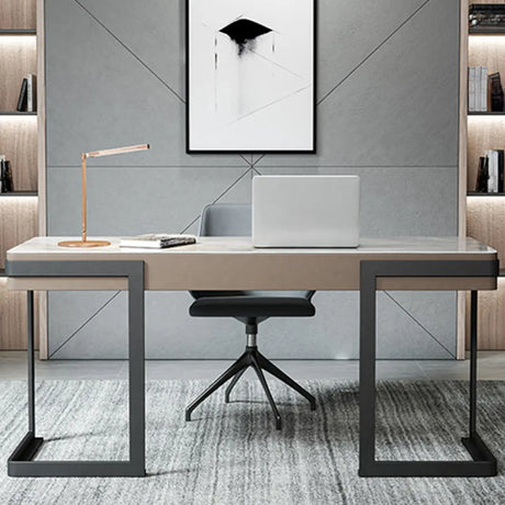 Modern Rectangular Storage Drawers Stone Computer Desk Image - 1