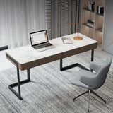 Modern Rectangular Storage Drawers Stone Computer Desk Image - 4