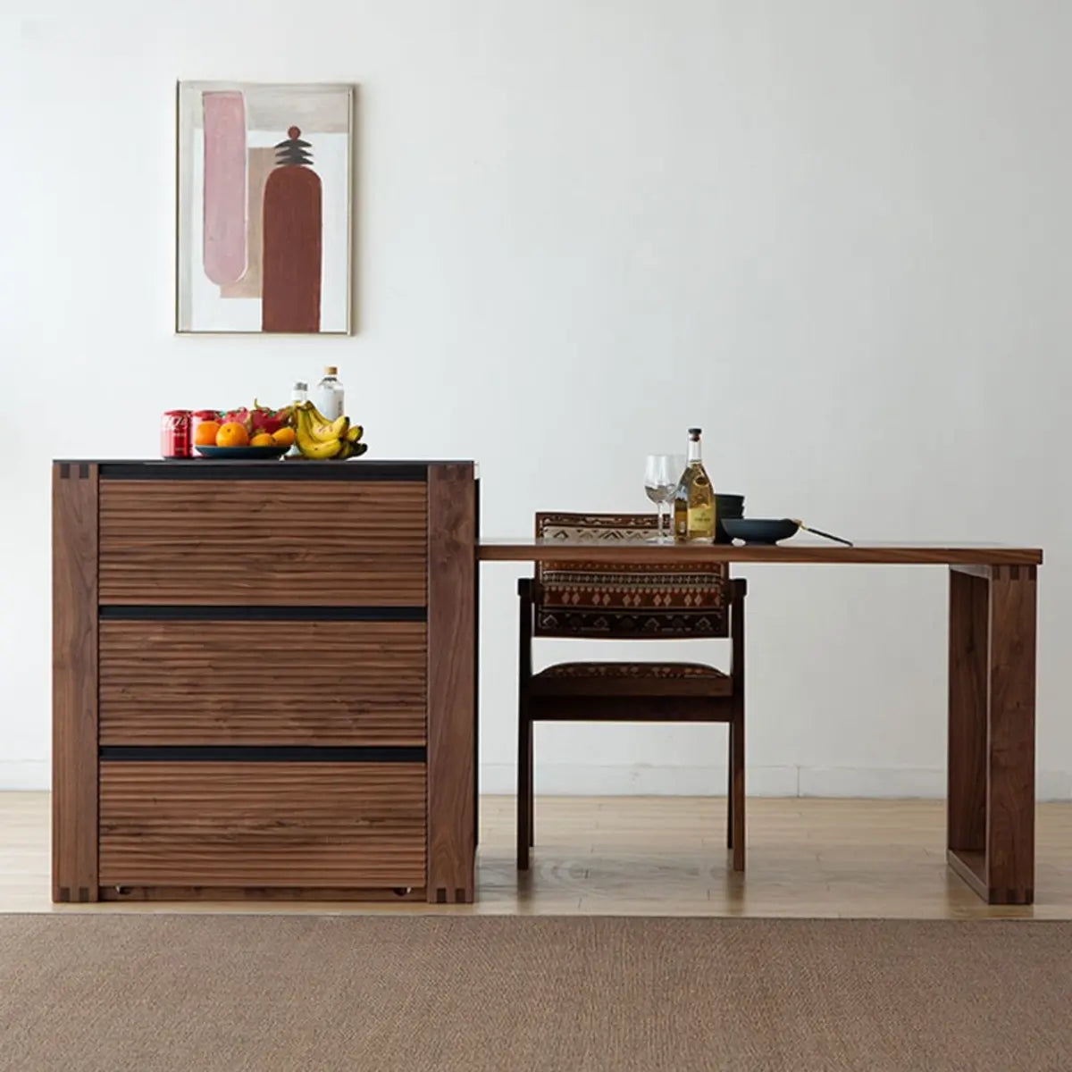 Modern Rectangular Walnut Kitchen Island with Drawer Image - 3