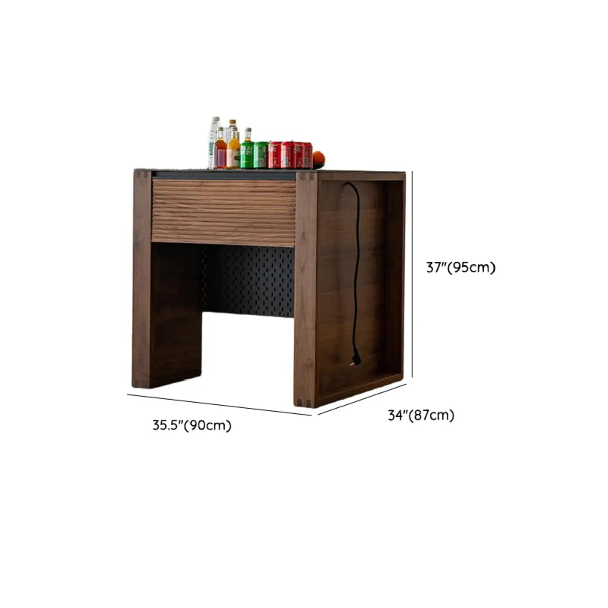 Modern Rectangular Walnut Kitchen Island with Drawer 