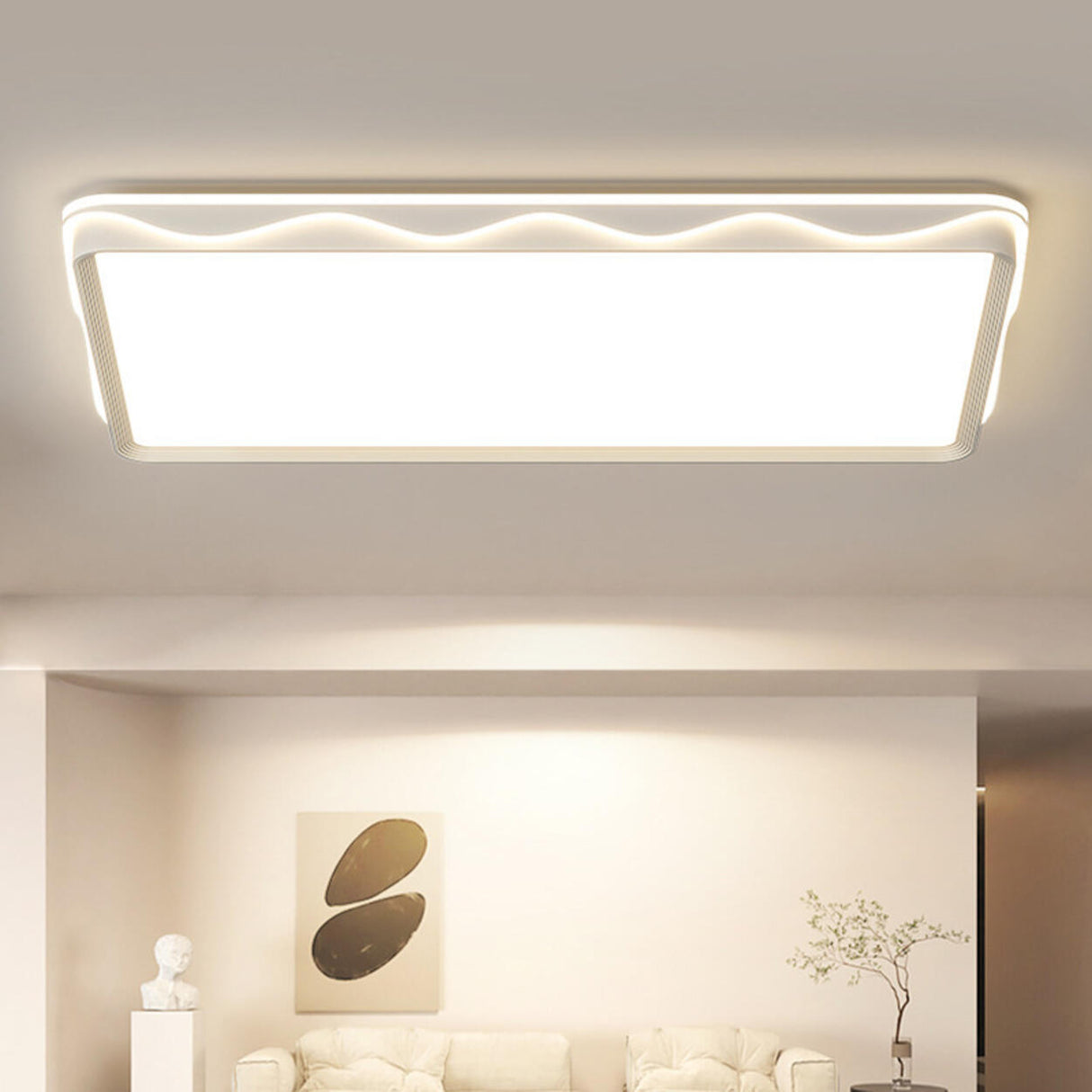 Modern Rectangular White LED Flush Mount Light Image - 2