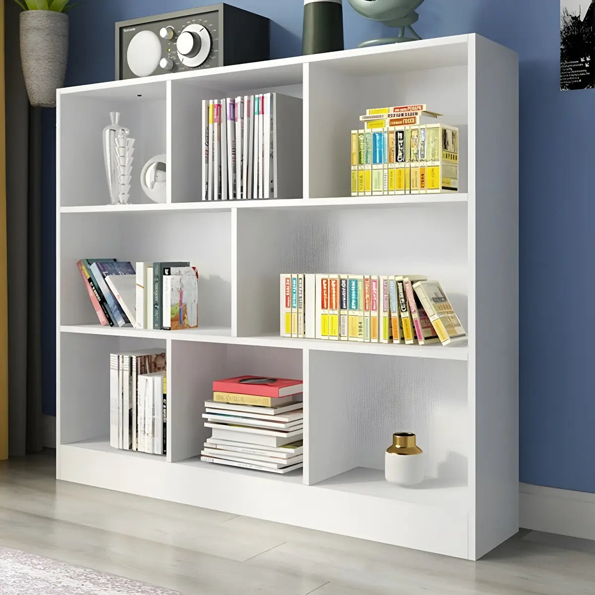 Modern Rectangular White Standard Wood Storage Bookcase Image - 10