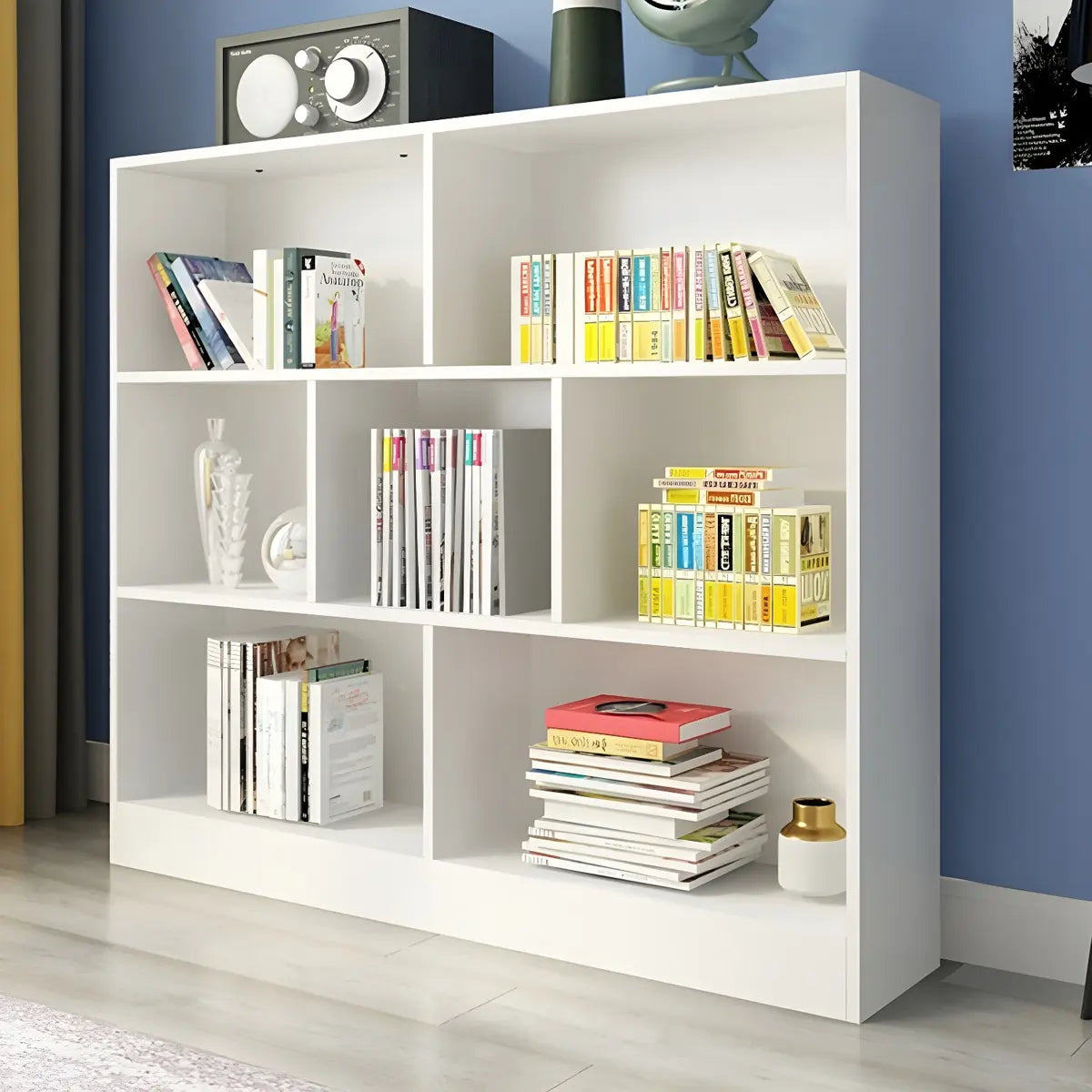 Modern Rectangular White Standard Wood Storage Bookcase Image - 17