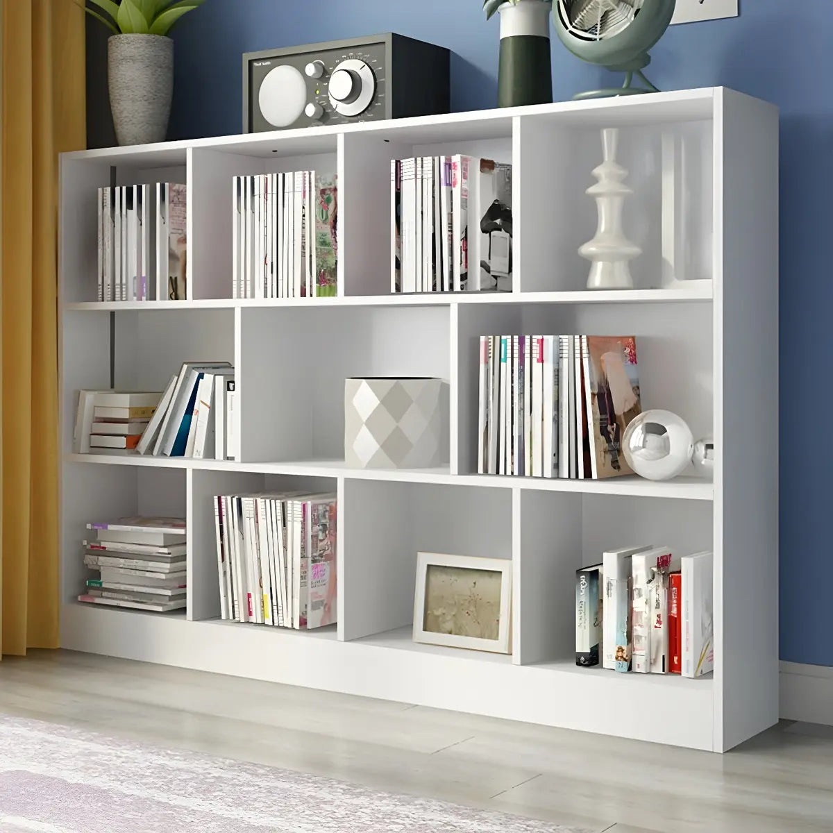 Modern Rectangular White Standard Wood Storage Bookcase Image - 2