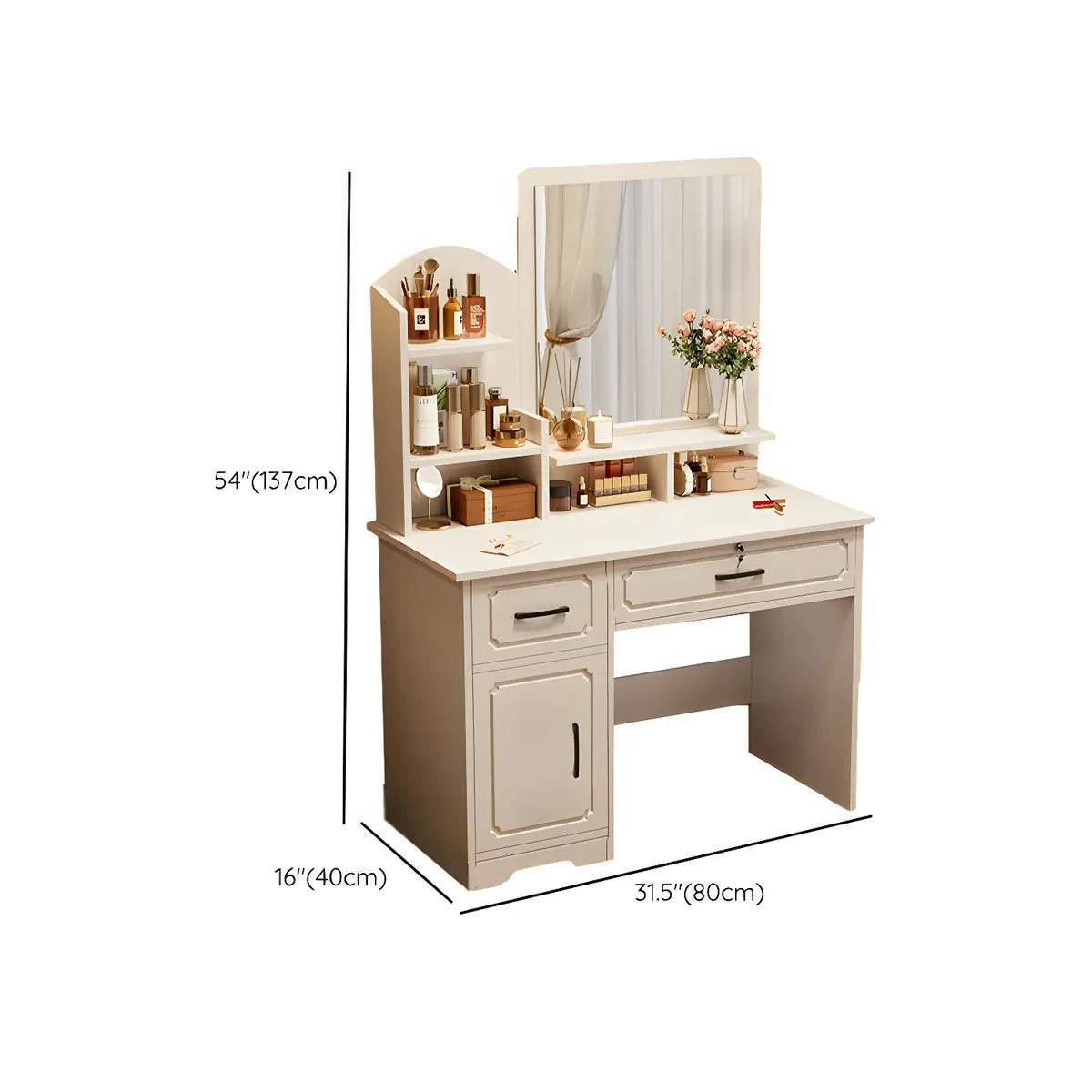 Modern Rectangular Wood Bedroom White Mirror Makeup Vanity 